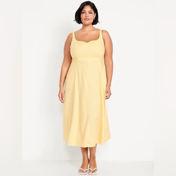 Old navy sunny fit and flare linen blend midi dress - Picture 4 of 10